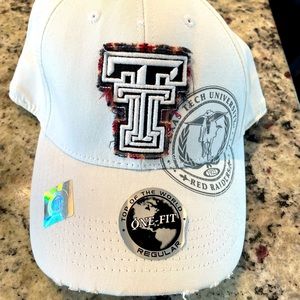 New never worn White Texas Tech hat cap Double T With Plaid Shadow and Brim.